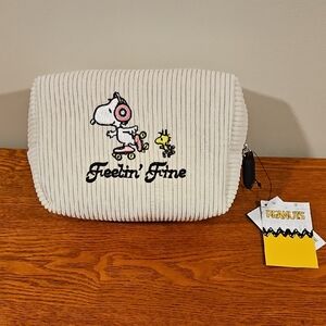 Peanuts Cream Corduroy Cosmetic Pouch with Snoopy & Woodstock
